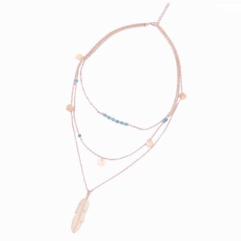 β¨πβ¨ 3 Piece Gold Feather Necklace - Picture 2 of 4